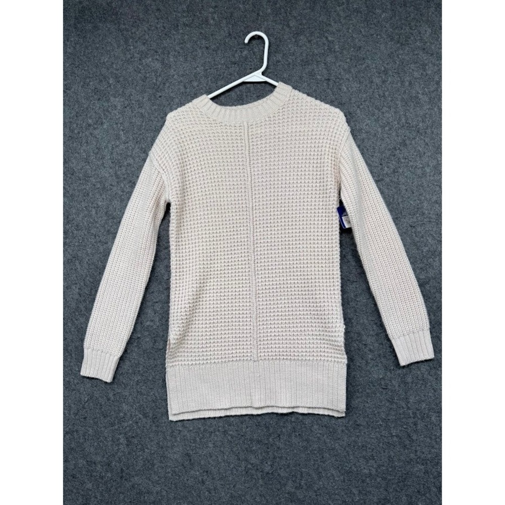 Arizona Jean Co Cream Waffle Knit Pullover Sweater Crew Neck Side Slit XS NEW